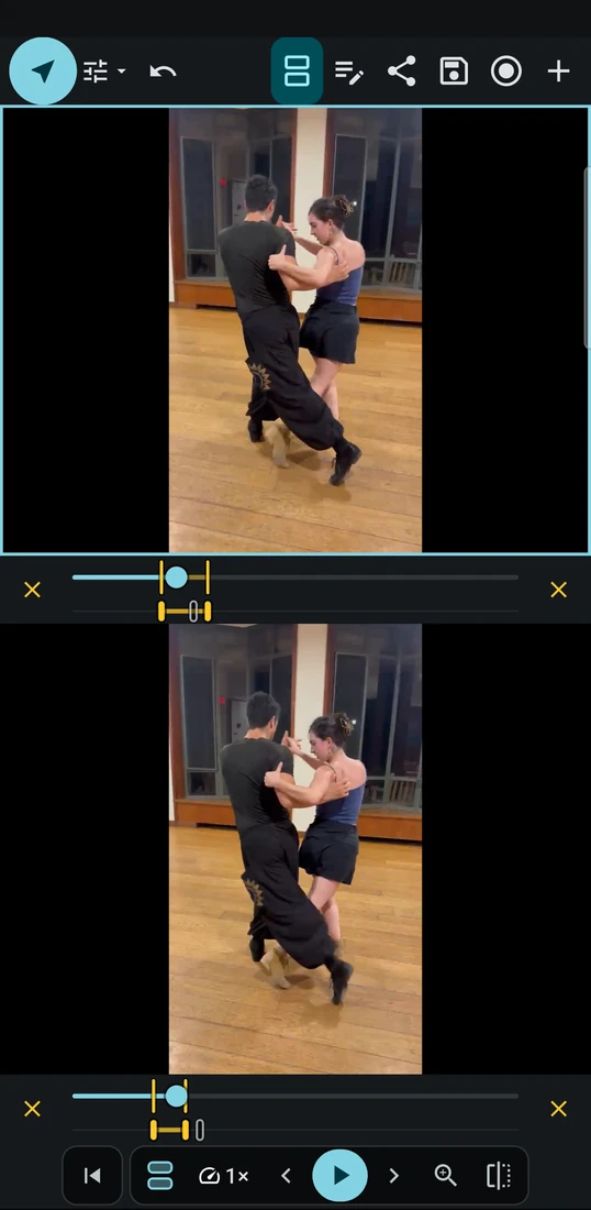 Two dance clips shown in comparison view